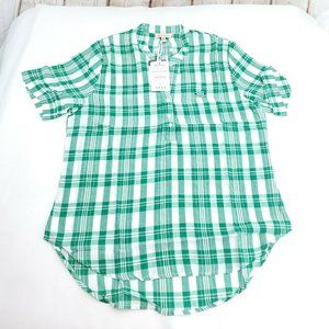 UG Apparel Womens Green White Plaid Marshall We Are The Herd Shirt Top Sz Medium